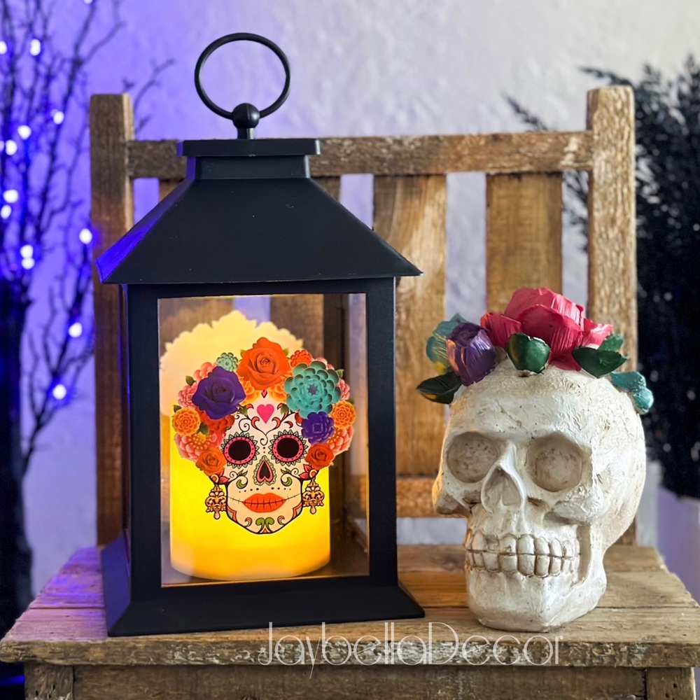 Day of the Dead Catrina Flickering Lantern- Dia de Los muertos Lantern- Skull